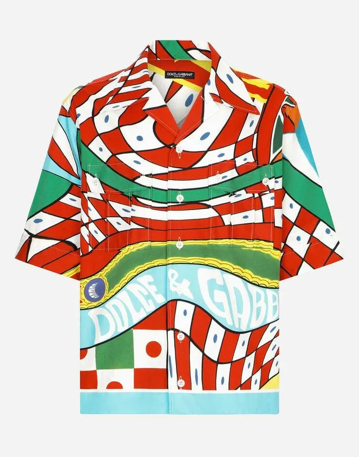 Dolce and Gabbana Shirts Men Carrettoprint Stretch Drill Hawaiian Shirt Azure Dolce and Gabbana Shirts Men Carrettoprint Stretch Drill Hawaiian Shirt Azure