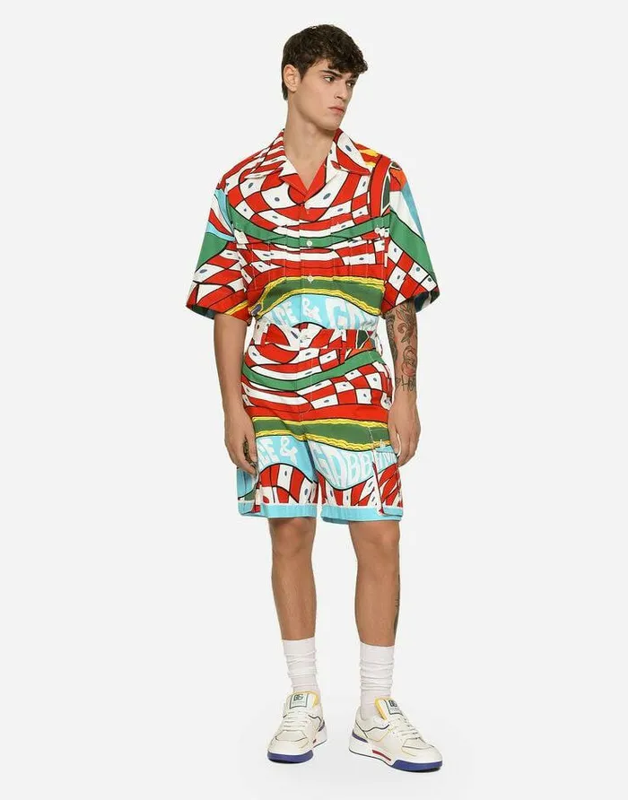 Dolce and Gabbana Shirts Men Carrettoprint Stretch Drill Hawaiian Shirt Azure Dolce and Gabbana Shirts Men Carrettoprint Stretch Drill Hawaiian Shirt Azure