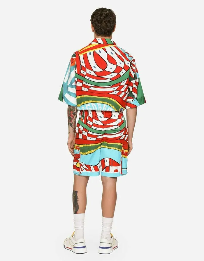 Dolce and Gabbana Shirts Men Carrettoprint Stretch Drill Hawaiian Shirt Azure Dolce and Gabbana Shirts Men Carrettoprint Stretch Drill Hawaiian Shirt Azure