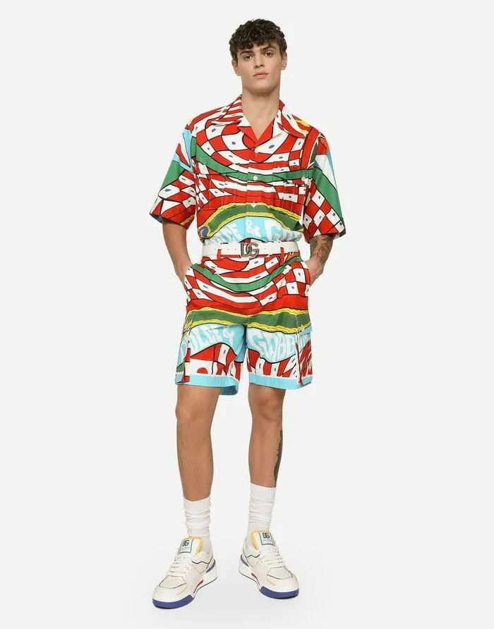 Dolce and Gabbana Shirts Men Carrettoprint Stretch Drill Hawaiian Shirt Azure Dolce and Gabbana Shirts Men Carrettoprint Stretch Drill Hawaiian Shirt Azure