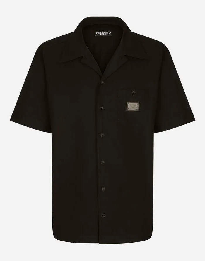 Dolce and Gabbana Shirts Men Cotton Hawaiian Shirt With Branded Tag Black