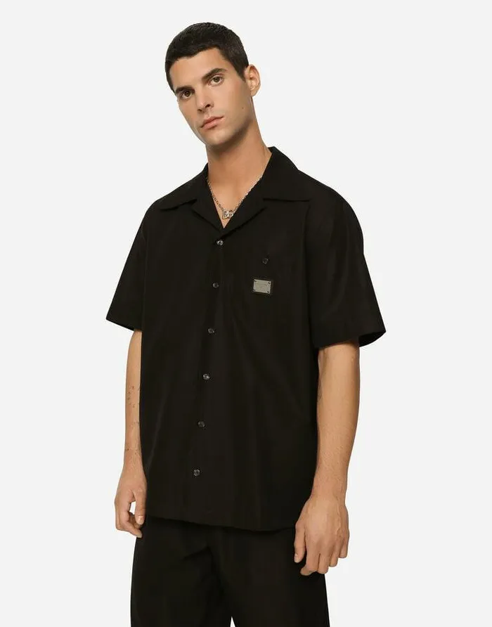 Dolce and Gabbana Shirts Men Cotton Hawaiian Shirt With Branded Tag Black Dolce and Gabbana Shirts Men Cotton Hawaiian Shirt With Branded Tag Black