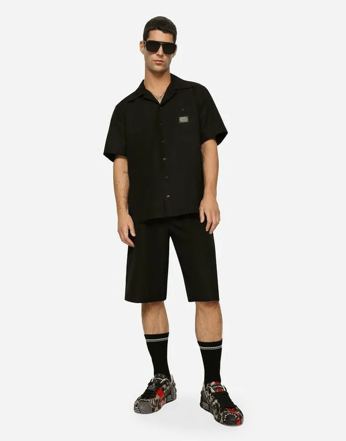 Dolce and Gabbana Shirts Men Cotton Hawaiian Shirt With Branded Tag Black Dolce and Gabbana Shirts Men Cotton Hawaiian Shirt With Branded Tag Black