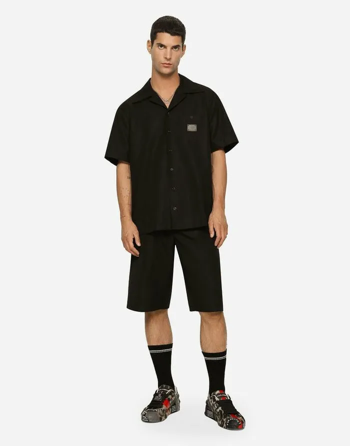Dolce and Gabbana Shirts Men Cotton Hawaiian Shirt With Branded Tag Black Dolce and Gabbana Shirts Men Cotton Hawaiian Shirt With Branded Tag Black
