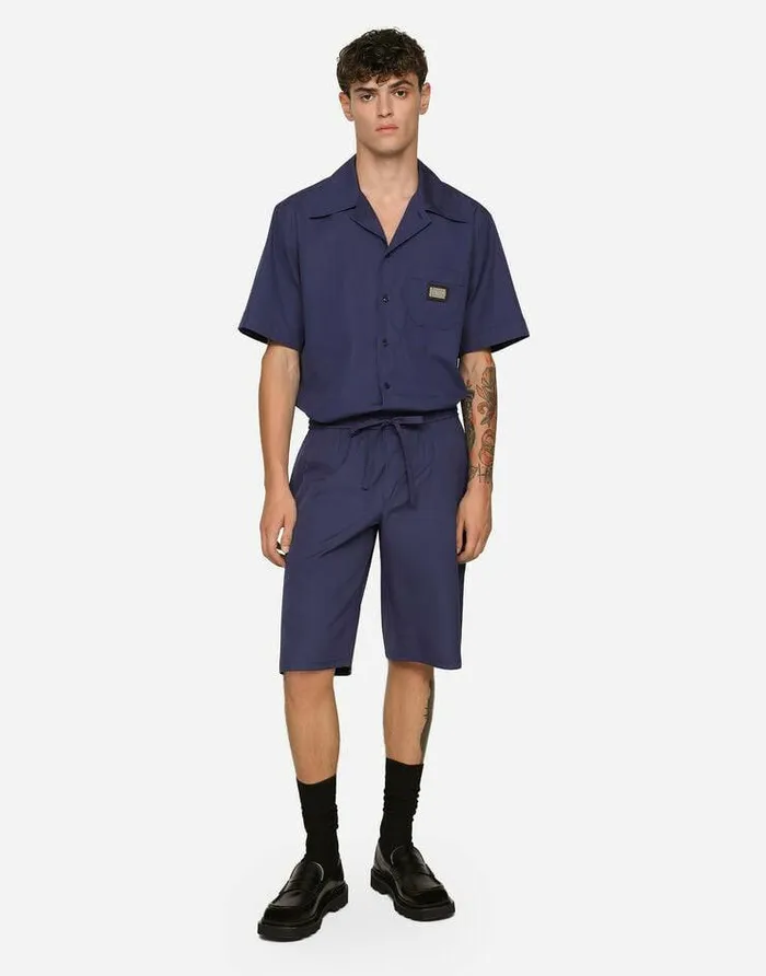 Dolce and Gabbana Shirts Men Cotton Hawaiian Shirt With Branded Tag Blue Dolce and Gabbana Shirts Men Cotton Hawaiian Shirt With Branded Tag Blue