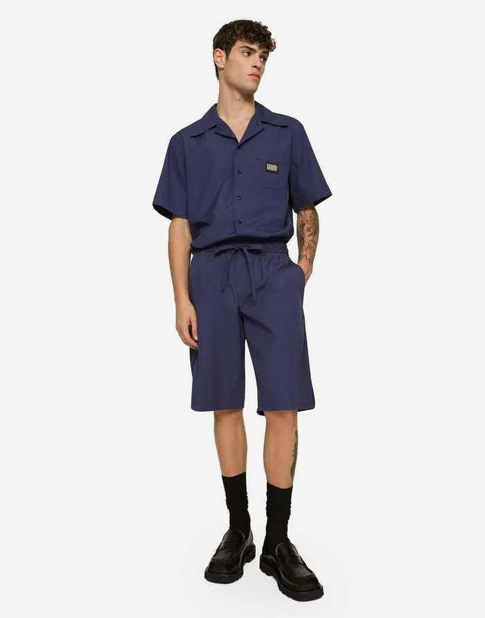 Dolce and Gabbana Shirts Men Cotton Hawaiian Shirt With Branded Tag Blue Dolce and Gabbana Shirts Men Cotton Hawaiian Shirt With Branded Tag Blue