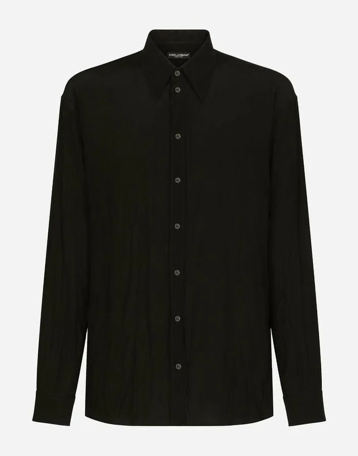 Dolce and Gabbana Shirts Men Oversize Silk Crepe De Chine Shirt Black