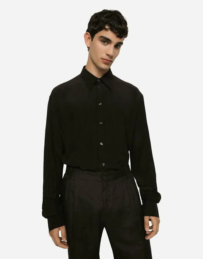 Dolce and Gabbana Shirts Men Oversize Silk Crepe De Chine Shirt Black Dolce and Gabbana Shirts Men Oversize Silk Crepe De Chine Shirt Black