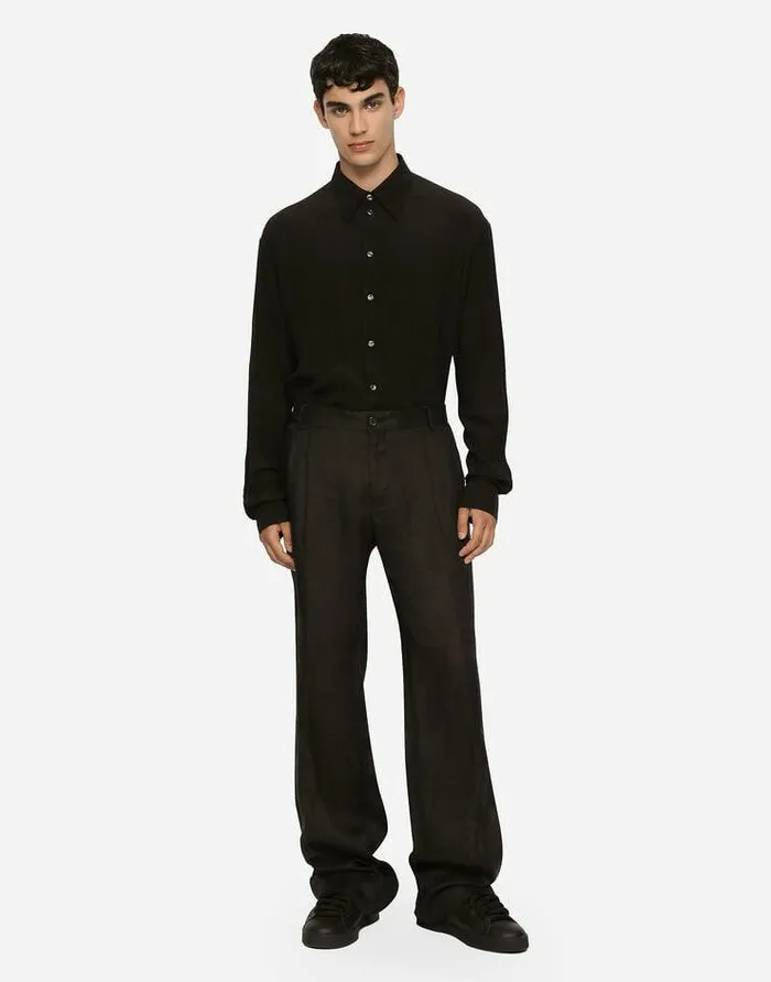 Dolce and Gabbana Shirts Men Oversize Silk Crepe De Chine Shirt Black Dolce and Gabbana Shirts Men Oversize Silk Crepe De Chine Shirt Black