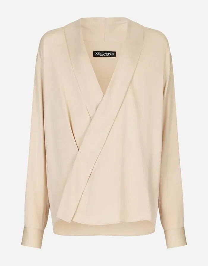 Dolce and Gabbana Shirts Men Oversized Stretch Silk Shirt Beige