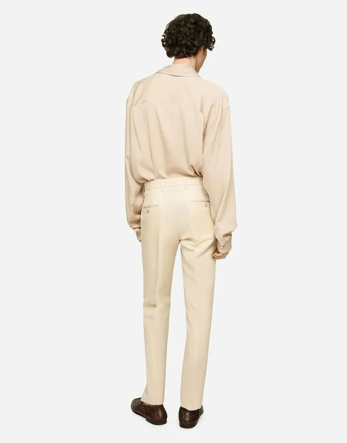 Dolce and Gabbana Shirts Men Oversized Stretch Silk Shirt Beige