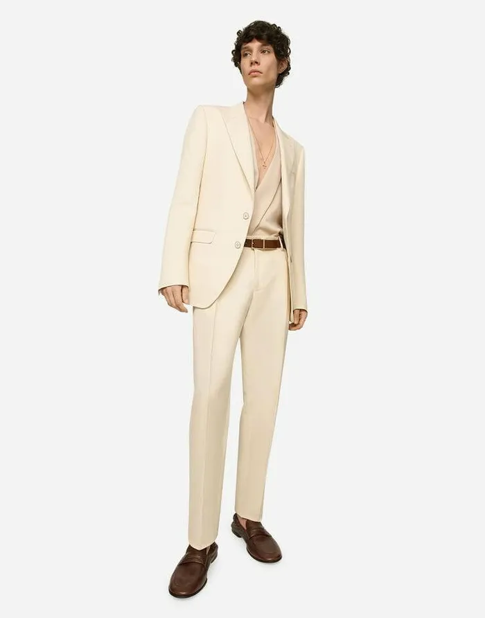 Dolce and Gabbana Shirts Men Oversized Stretch Silk Shirt Beige