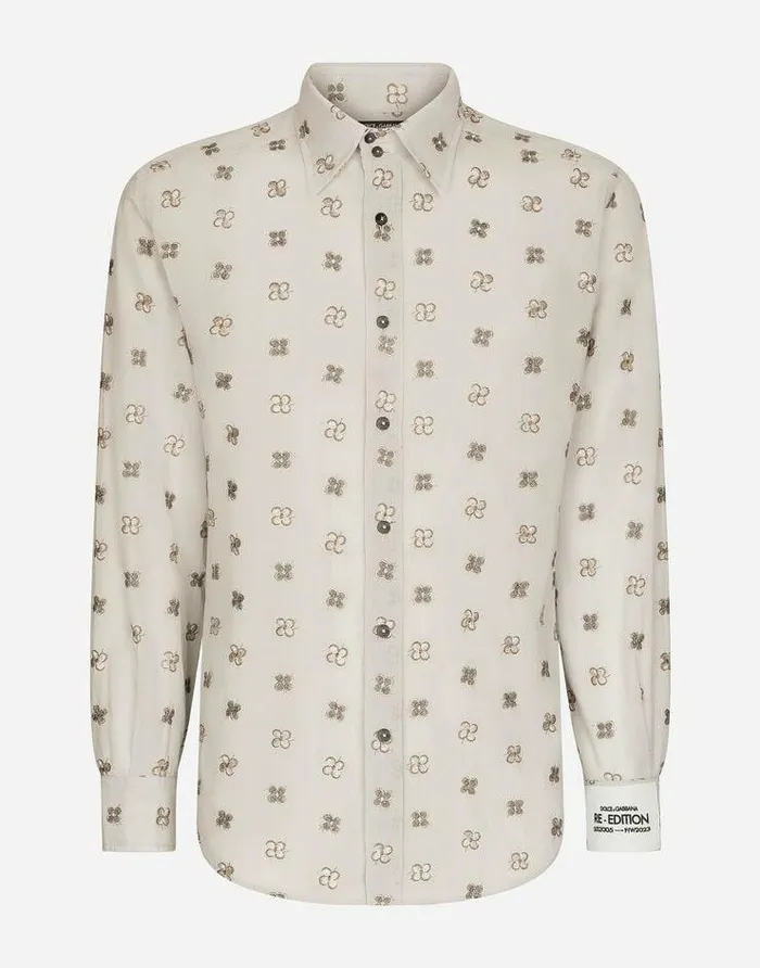 Dolce and Gabbana Shirts Men Poplin Shirt With Flower Embroidery Multicolor