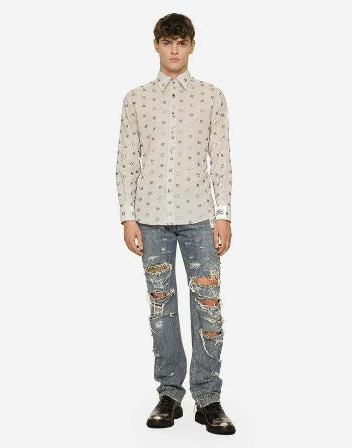 Dolce and Gabbana Shirts Men Poplin Shirt With Flower Embroidery Multicolor Dolce and Gabbana Shirts Men Poplin Shirt With Flower Embroidery Multicolor