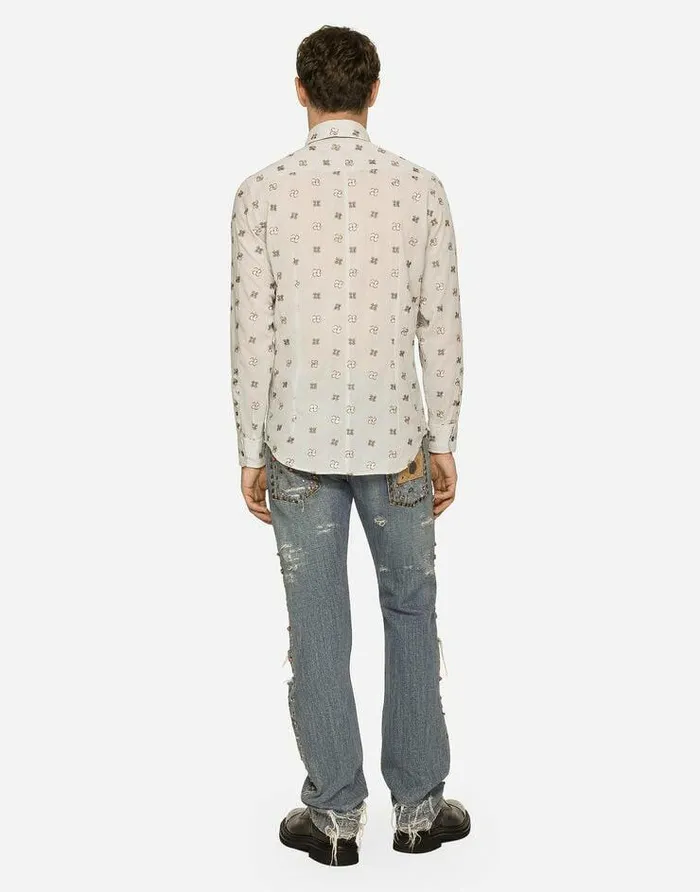 Dolce and Gabbana Shirts Men Poplin Shirt With Flower Embroidery Multicolor Dolce and Gabbana Shirts Men Poplin Shirt With Flower Embroidery Multicolor