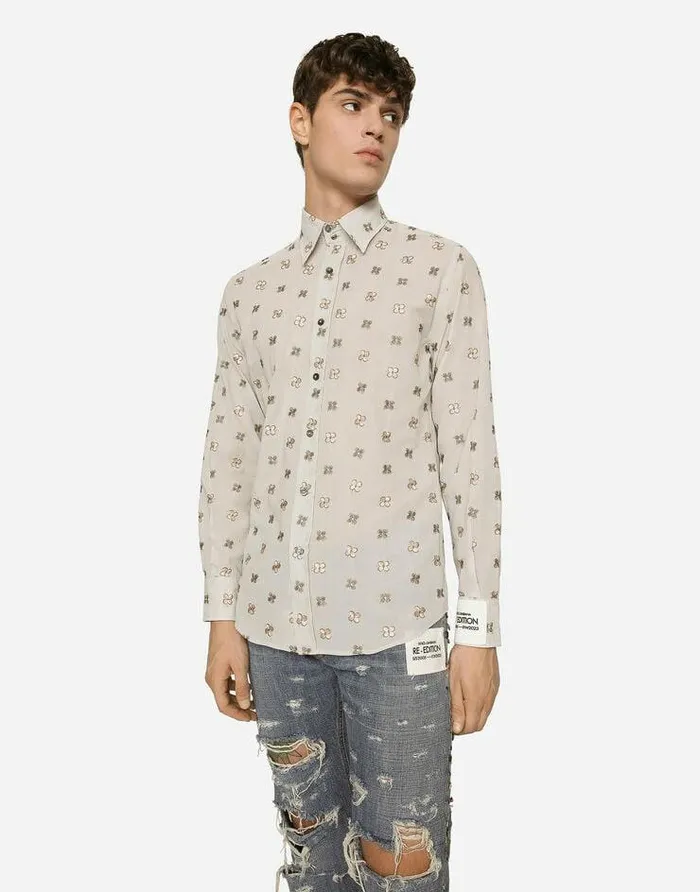Dolce and Gabbana Shirts Men Poplin Shirt With Flower Embroidery Multicolor Dolce and Gabbana Shirts Men Poplin Shirt With Flower Embroidery Multicolor