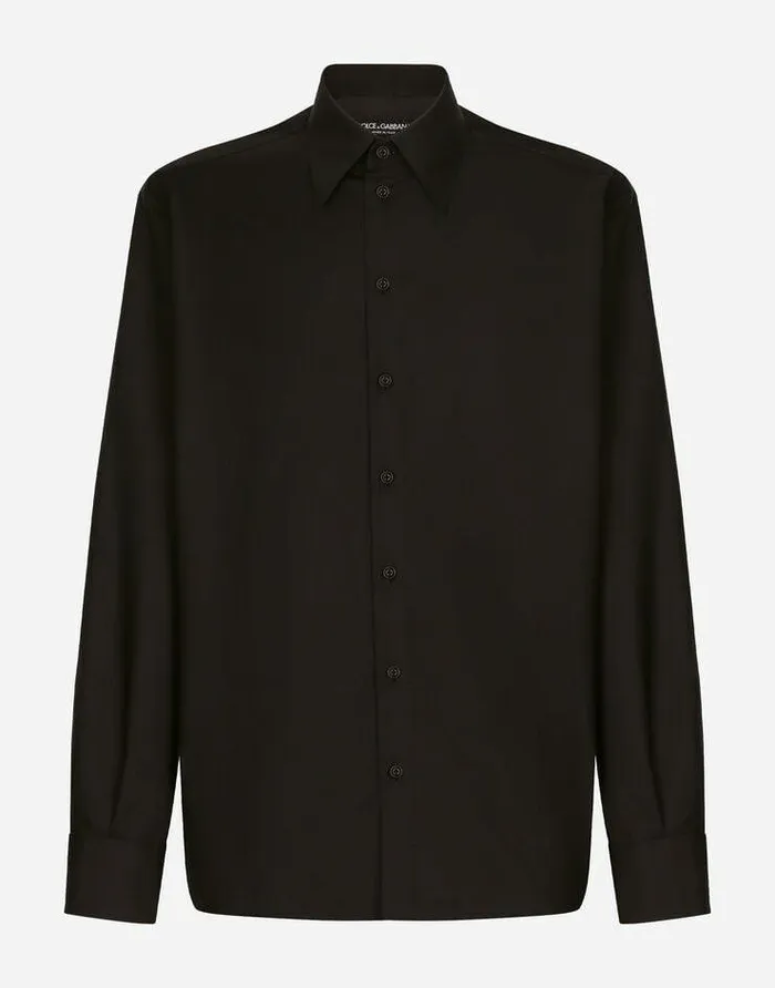 Dolce and Gabbana Shirts Men Silk And Wool Shirt With Logo Tag Black