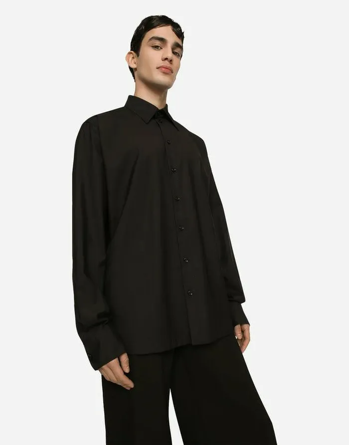 Dolce and Gabbana Shirts Men Silk And Wool Shirt With Logo Tag Black Dolce and Gabbana Shirts Men Silk And Wool Shirt With Logo Tag Black