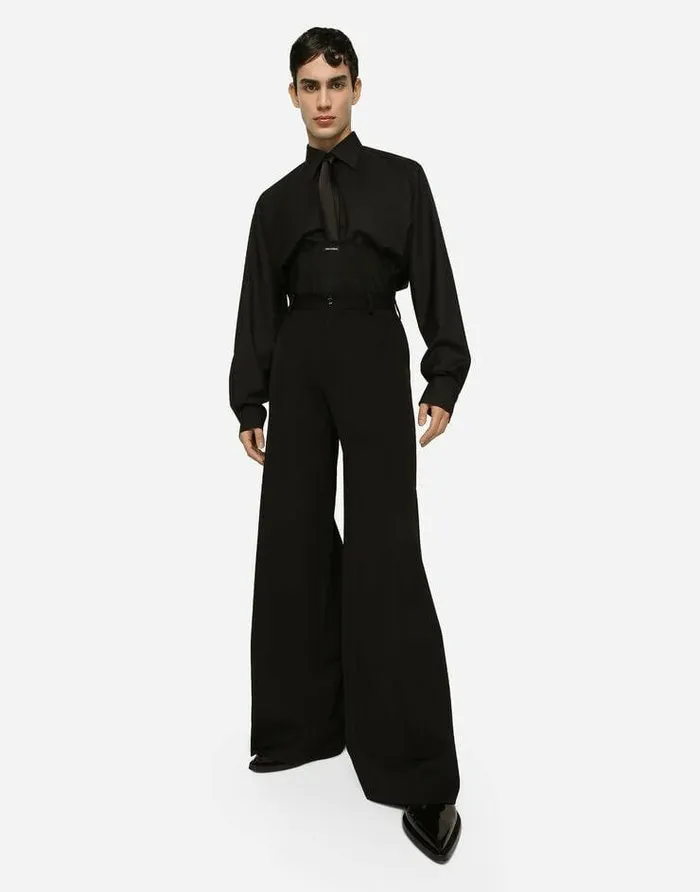 Dolce and Gabbana Shirts Men Silk And Wool Shirt With Logo Tag Black Dolce and Gabbana Shirts Men Silk And Wool Shirt With Logo Tag Black