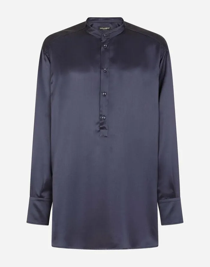 Dolce and Gabbana Shirts Men Silk Satin Shirt Blue