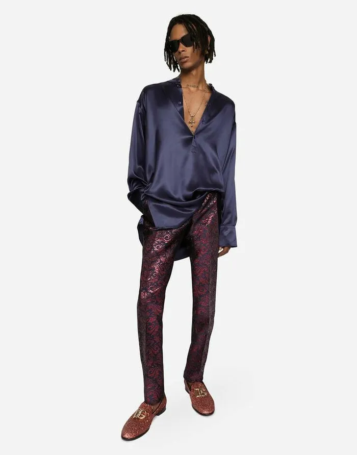 Dolce and Gabbana Shirts Men Silk Satin Shirt Blue Dolce and Gabbana Shirts Men Silk Satin Shirt Blue