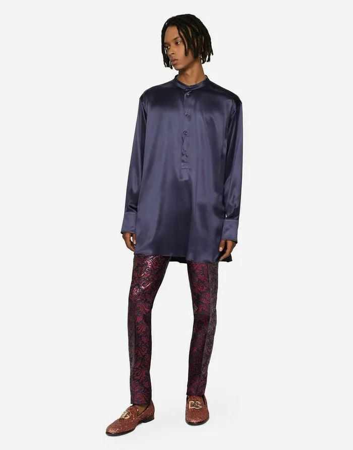 Dolce and Gabbana Shirts Men Silk Satin Shirt Blue Dolce and Gabbana Shirts Men Silk Satin Shirt Blue