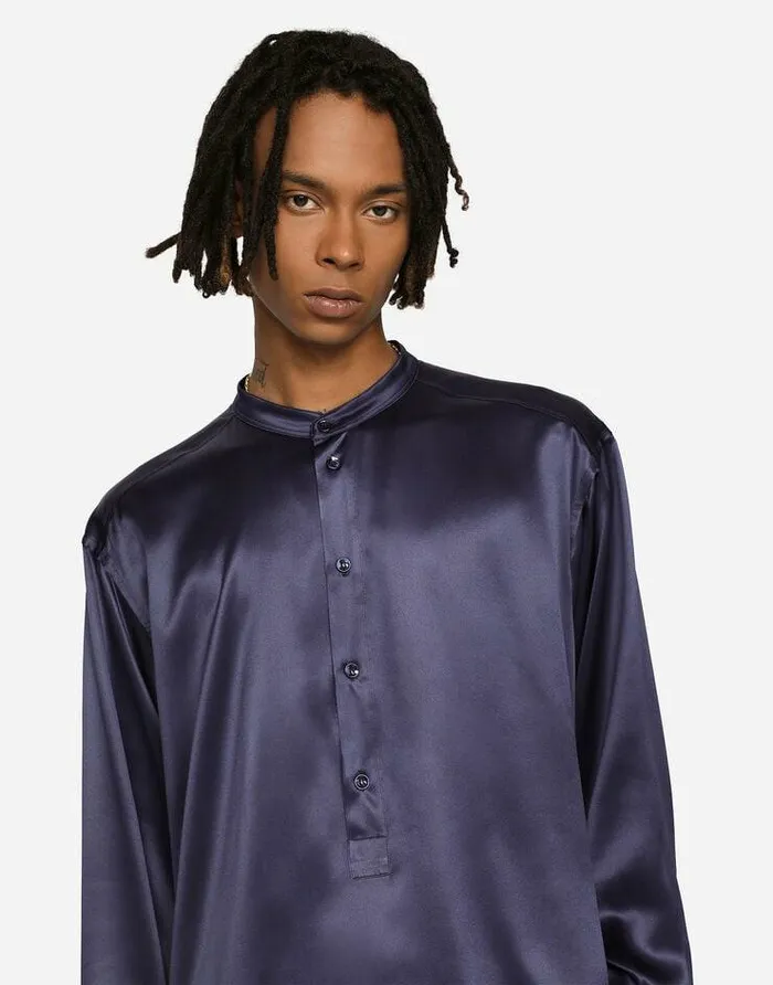 Dolce and Gabbana Shirts Men Silk Satin Shirt Blue Dolce and Gabbana Shirts Men Silk Satin Shirt Blue