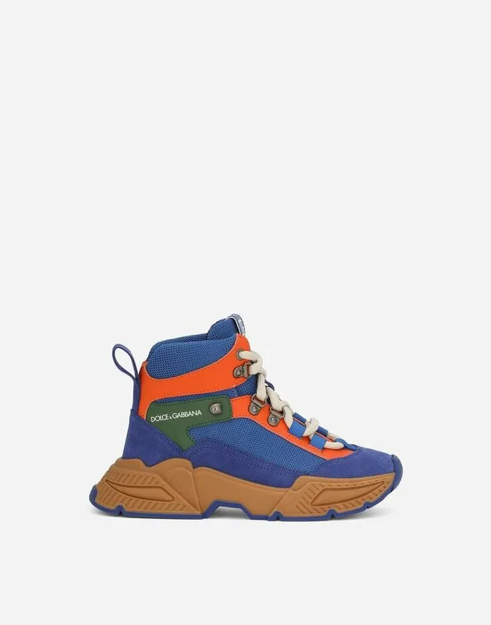 Dolce and Gabbana Shoes 2438 Children Airmaster Hightop Sneakers In Mixed Materials Multicolor