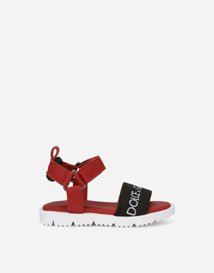 Dolce and Gabbana Shoes 2438 Children Calfskin First Steps Sandals With Logo Tape Red Dolce and Gabbana Shoes 2438 Children Calfskin First Steps Sandals With Logo Tape Red