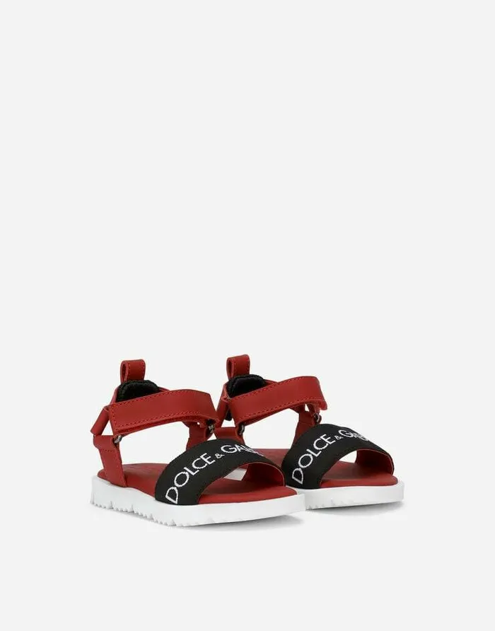Dolce and Gabbana Shoes 2438 Children Calfskin First Steps Sandals With Logo Tape Red Dolce and Gabbana Shoes 2438 Children Calfskin First Steps Sandals With Logo Tape Red