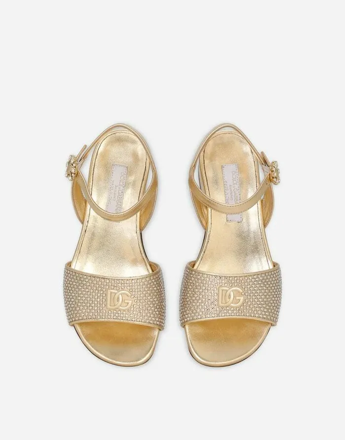 Dolce and Gabbana Shoes 2438 Children Foiled Nappa Leather Sandals With Fusiblerhinestones Gold Dolce and Gabbana Shoes 2438 Children Foiled Nappa Leather Sandals With Fusiblerhinestones Gold