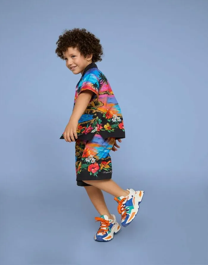 Dolce and Gabbana Shoes 2438 Children Mixedmaterial Airmaster Sneakers Blue Dolce and Gabbana Shoes 2438 Children Mixedmaterial Airmaster Sneakers Blue