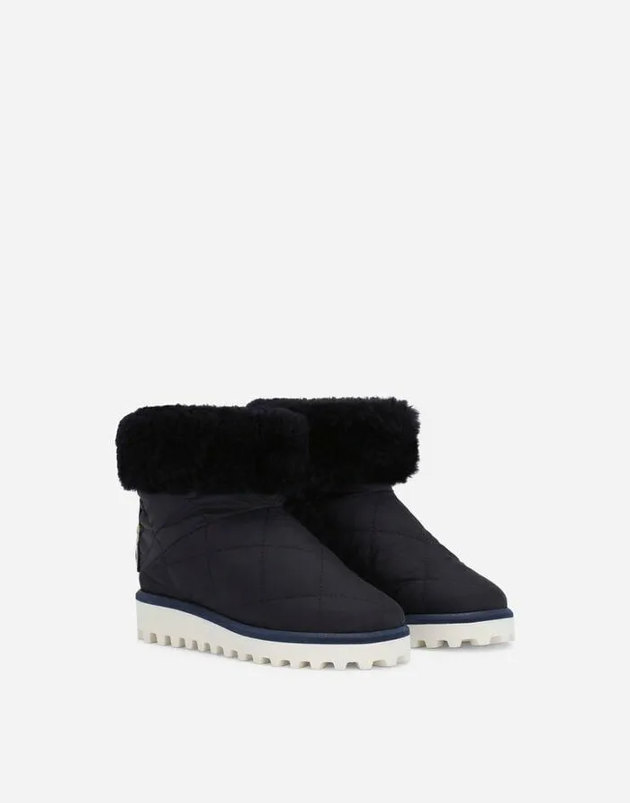 Dolce and Gabbana Shoes 2438 Children Nylon Ankle Boots With Faux Fur Blue Dolce and Gabbana Shoes 2438 Children Nylon Ankle Boots With Faux Fur Blue