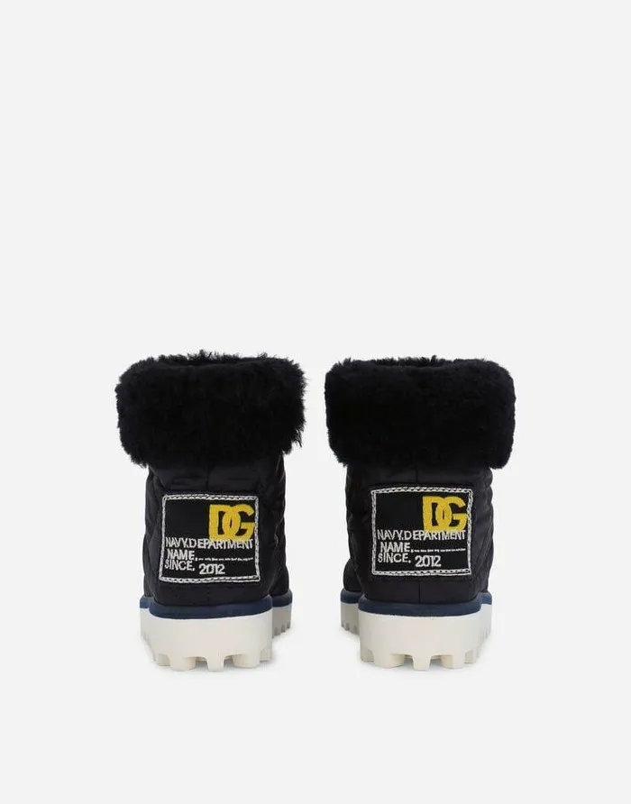 Dolce and Gabbana Shoes 2438 Children Nylon Ankle Boots With Faux Fur Blue Dolce and Gabbana Shoes 2438 Children Nylon Ankle Boots With Faux Fur Blue
