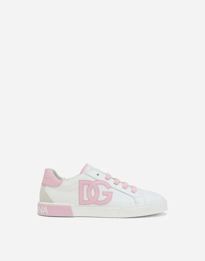 Dolce and Gabbana Shoes 2438 Children Portofino Vintage Calfskin Sneakers Pink