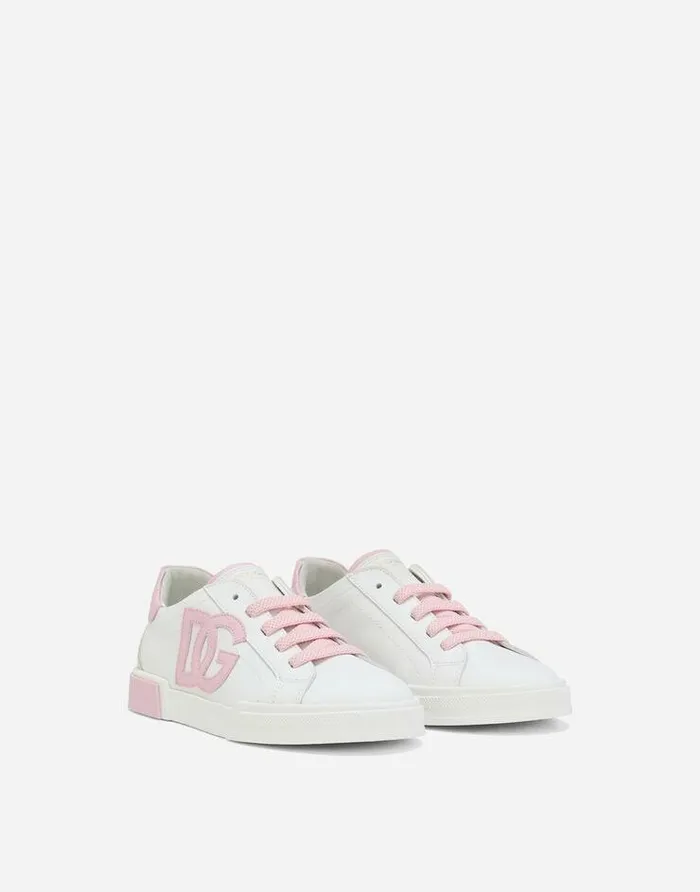 Dolce and Gabbana Shoes 2438 Children Portofino Vintage Calfskin Sneakers Pink Dolce and Gabbana Shoes 2438 Children Portofino Vintage Calfskin Sneakers Pink