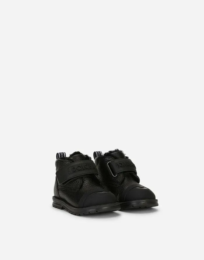 Dolce and Gabbana Shoes For First Steps 1926 Children Calfskin Ankle Boots Black Dolce and Gabbana Shoes For First Steps 1926 Children Calfskin Ankle Boots Black