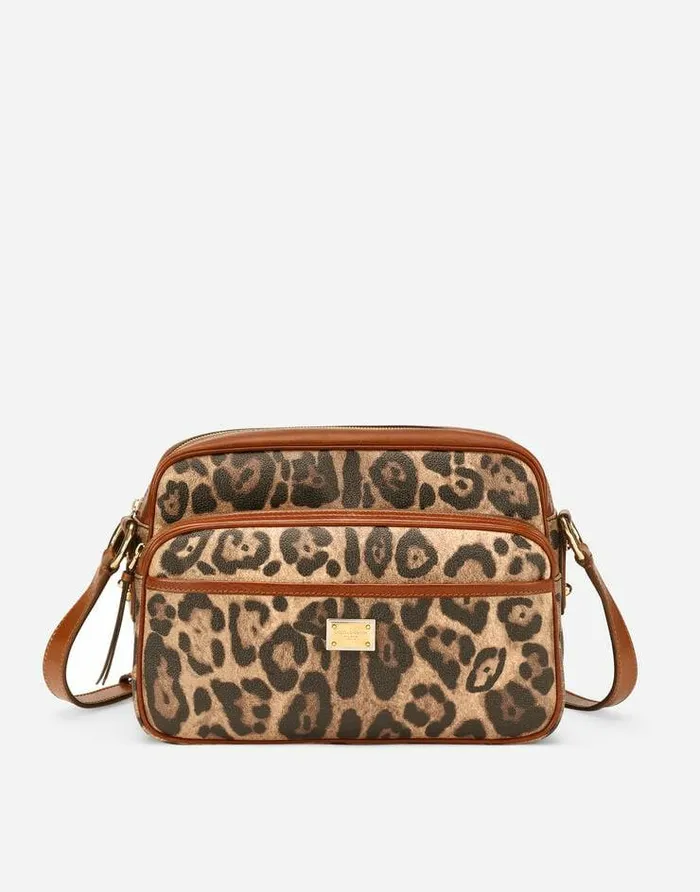 Dolce and Gabbana Shoulder And Crossbody Bags Women Leopardprint Crespo Handbag With Branded Plate Multicolor