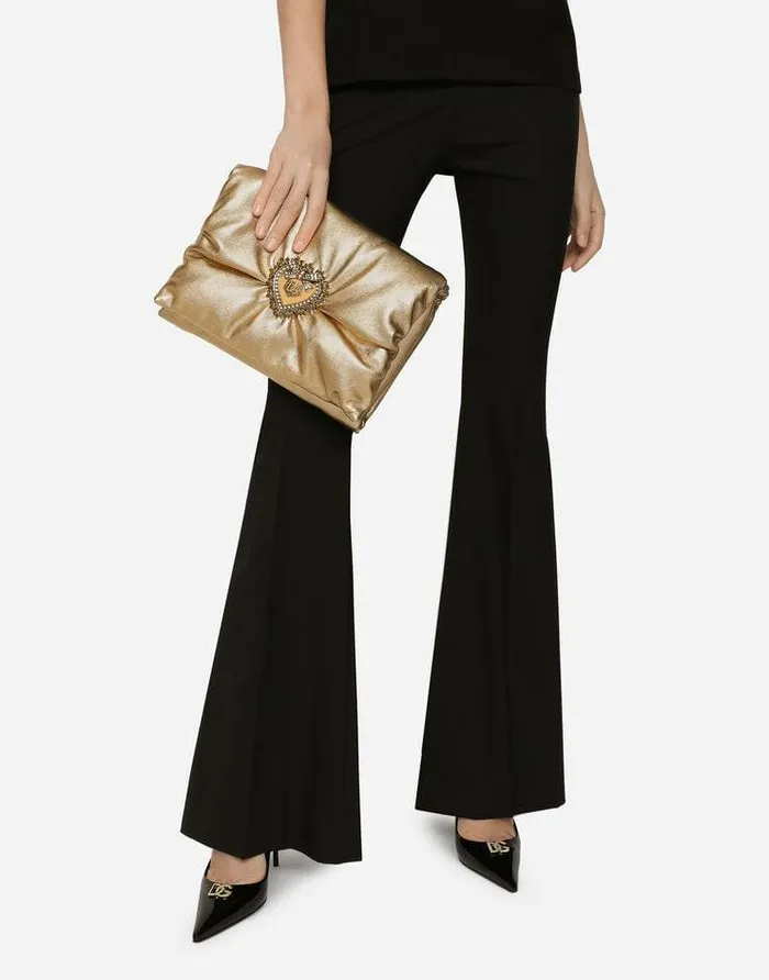 Dolce and Gabbana Shoulder And Crossbody Bags Women Medium Foiled Calfskin Devotion Soft Bag Gold Dolce and Gabbana Shoulder And Crossbody Bags Women Medium Foiled Calfskin Devotion Soft Bag Gold