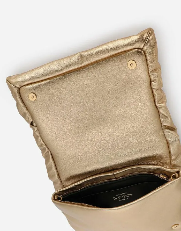 Dolce and Gabbana Shoulder And Crossbody Bags Women Medium Foiled Calfskin Devotion Soft Bag Gold Dolce and Gabbana Shoulder And Crossbody Bags Women Medium Foiled Calfskin Devotion Soft Bag Gold