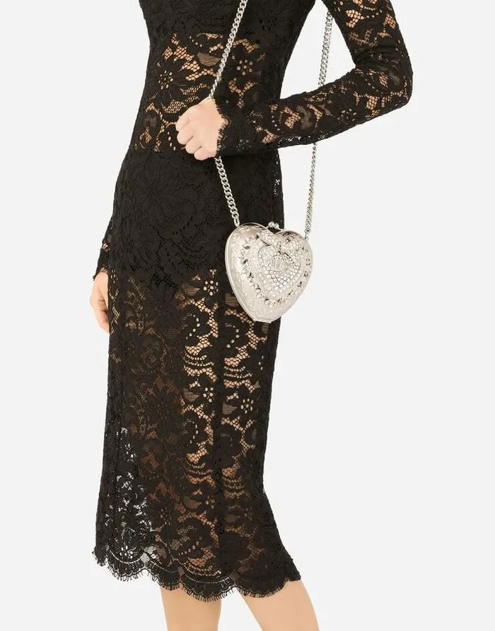 Dolce and Gabbana Shoulder And Crossbody Bags Women Metal Devotion Heart Bag With Crystal Embellishment Silver Dolce and Gabbana Shoulder And Crossbody Bags Women Metal Devotion Heart Bag With Crystal Embellishment Silver