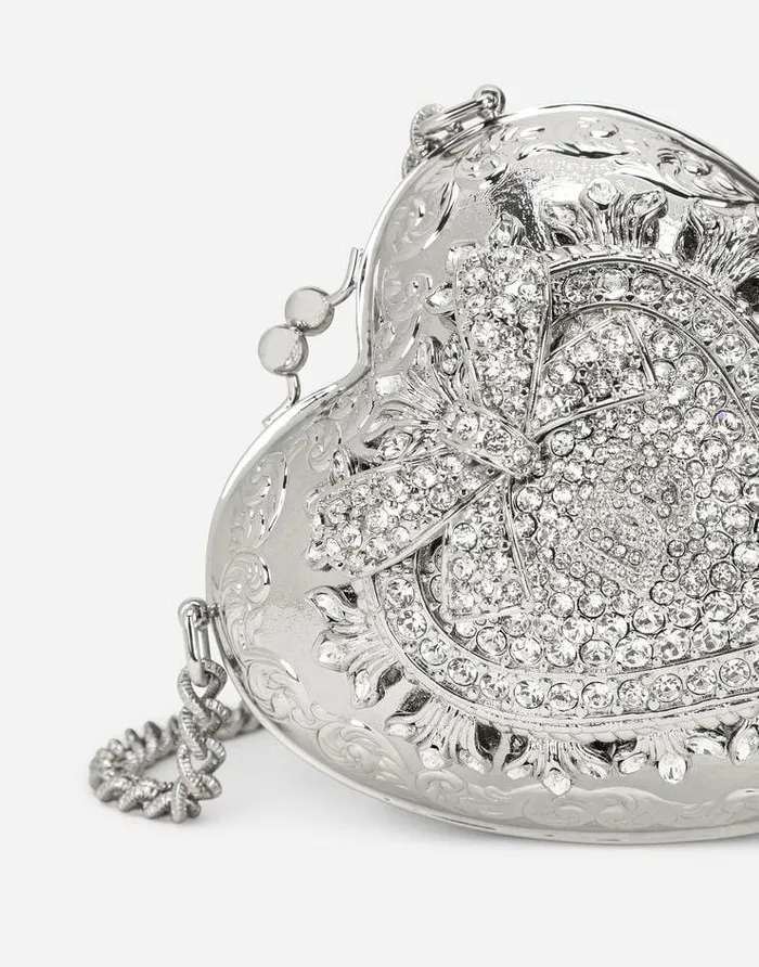 Dolce and Gabbana Shoulder And Crossbody Bags Women Metal Devotion Heart Bag With Crystal Embellishment Silver Dolce and Gabbana Shoulder And Crossbody Bags Women Metal Devotion Heart Bag With Crystal Embellishment Silver