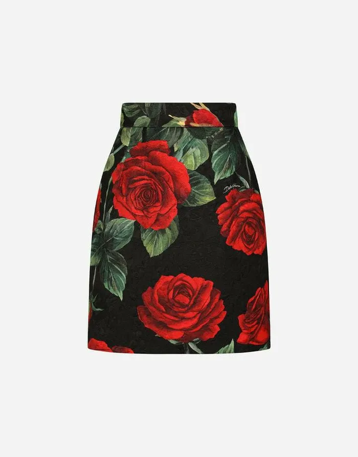 Dolce and Gabbana Skirts Women Brocade Miniskirt With Red Rose Print Multicolor