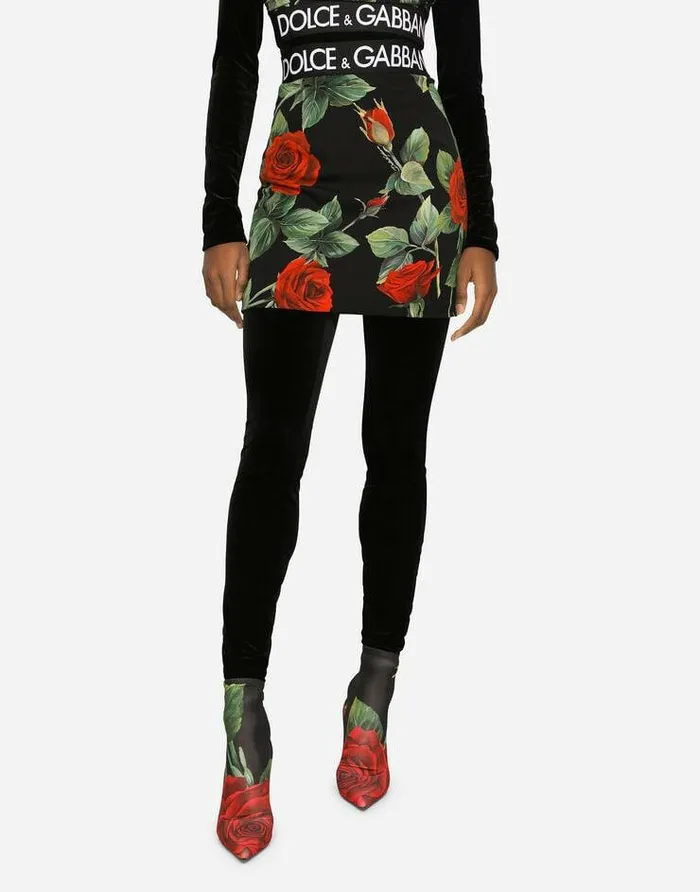 Dolce and Gabbana Skirts Women Charmeuse Miniskirt With Red Rose Print Multicolor Dolce and Gabbana Skirts Women Charmeuse Miniskirt With Red Rose Print Multicolor