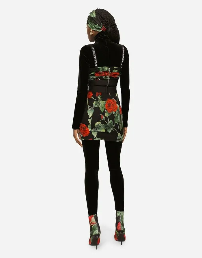 Dolce and Gabbana Skirts Women Charmeuse Miniskirt With Red Rose Print Multicolor Dolce and Gabbana Skirts Women Charmeuse Miniskirt With Red Rose Print Multicolor