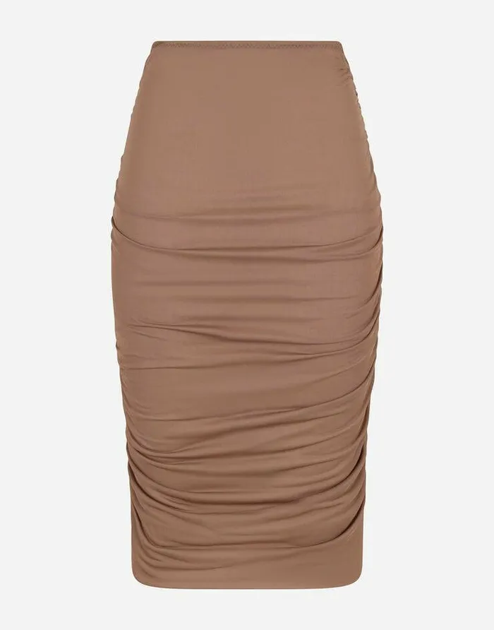 Dolce and Gabbana Skirts Women Jersey Midi Skirt With Draped Detailing Brown