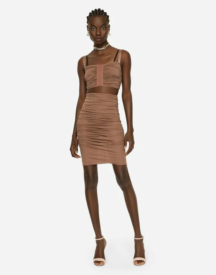 Dolce and Gabbana Skirts Women Jersey Midi Skirt With Draped Detailing Brown Dolce and Gabbana Skirts Women Jersey Midi Skirt With Draped Detailing Brown
