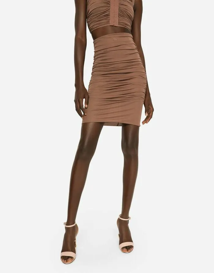 Dolce and Gabbana Skirts Women Jersey Midi Skirt With Draped Detailing Brown Dolce and Gabbana Skirts Women Jersey Midi Skirt With Draped Detailing Brown