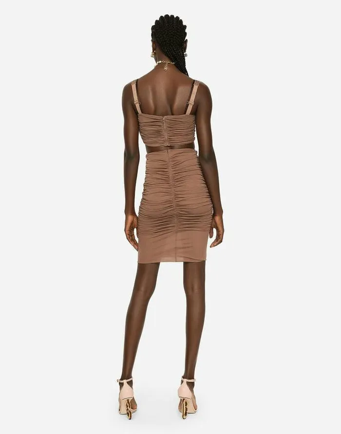 Dolce and Gabbana Skirts Women Jersey Midi Skirt With Draped Detailing Brown Dolce and Gabbana Skirts Women Jersey Midi Skirt With Draped Detailing Brown
