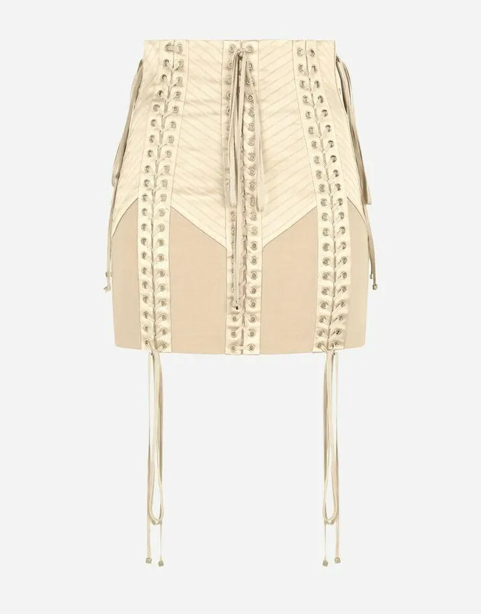 Dolce and Gabbana Skirts Women Jersey Miniskirt With Laces And Eyelets Beige